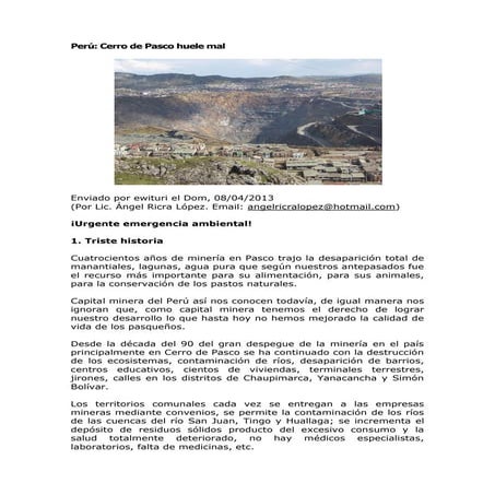 Perú: Cerro de Pasco huele mal