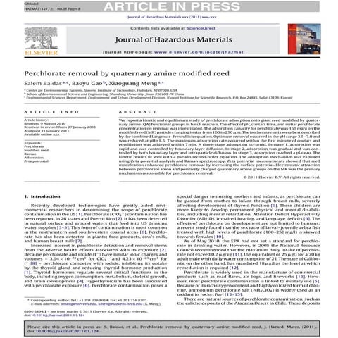 Perchlorate Removal from Contaminated Water