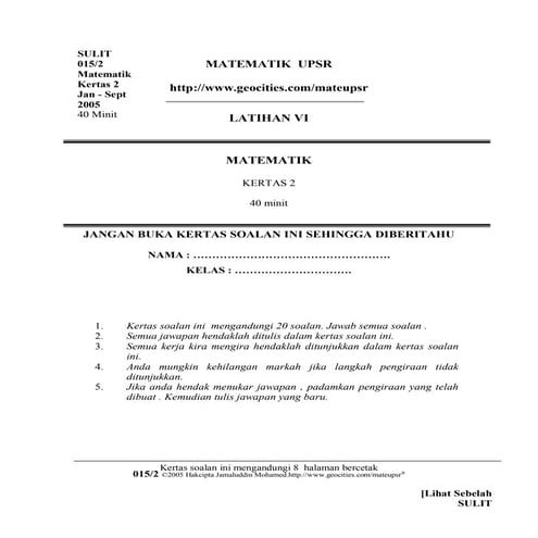 Percubaan upsr 2006 kertas 2