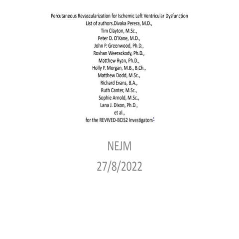 Percutaneous Revascularization for Ischemic Left Ventricular Dysfunction  REV...