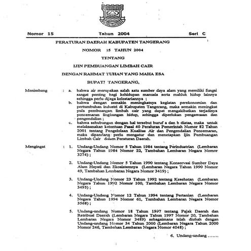 Perda 15   2004 ijin pembuangan limbah cair