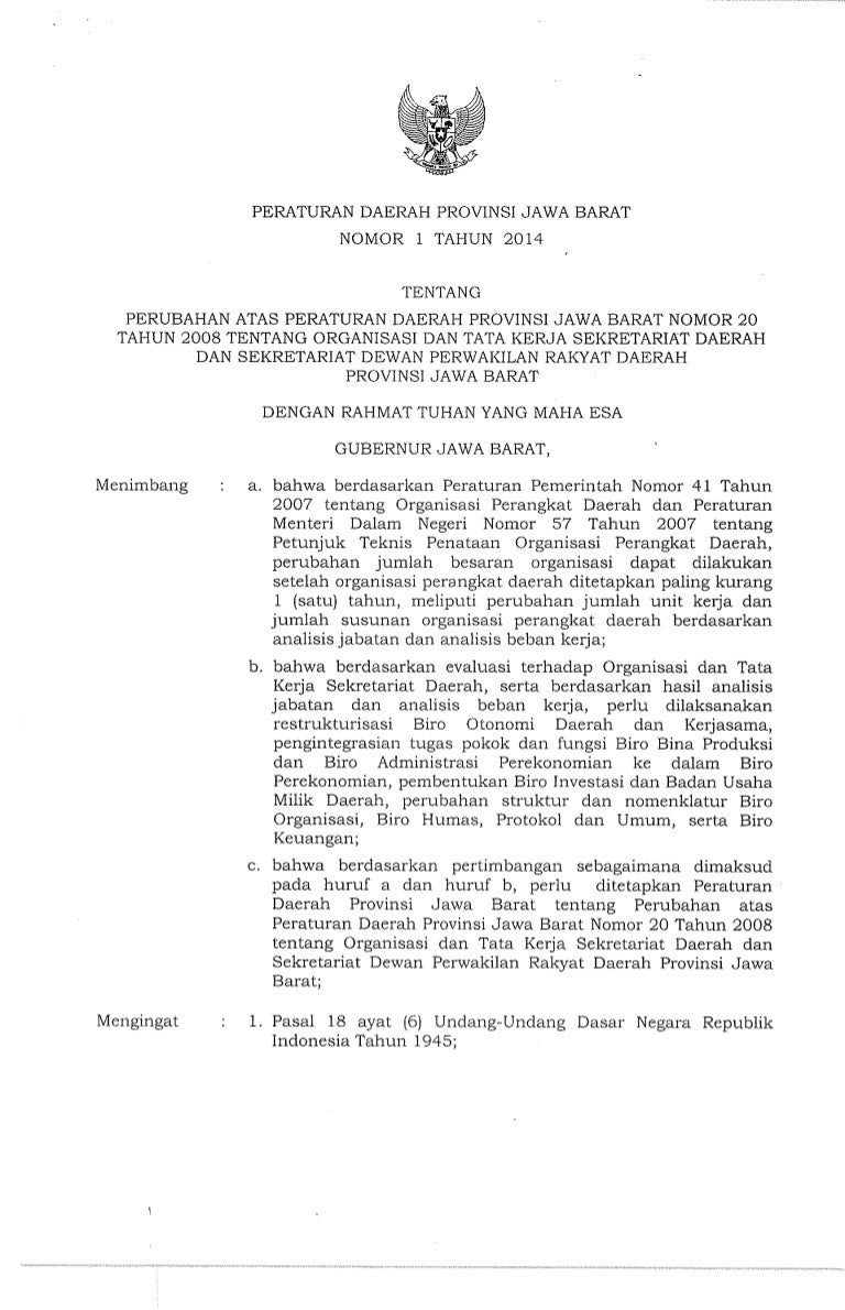 Perda Provinsi Jawa Barat Nomor 1 Tahun 2014