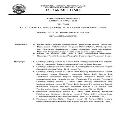 Perdes 8 kedudukan keuangan kades dan katdes