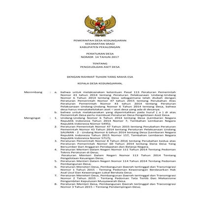 Perdes no. 14 th 2017 ttg pengelolaan aset desa