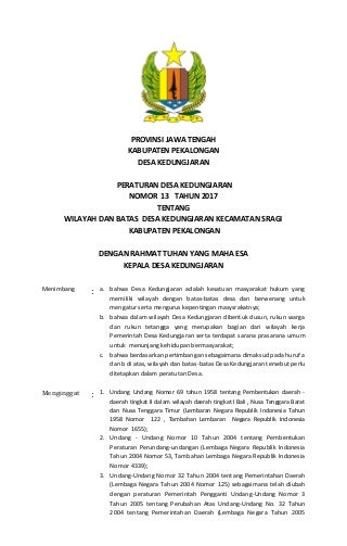 Perdes no 13 th 2017 ttg batas wilayah desa