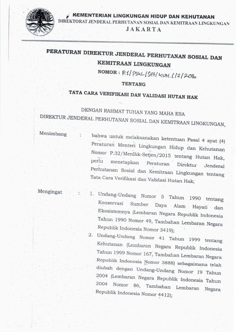 Perdirjen Tata Cara Verifikasi Dan Validasi Hutan Hak