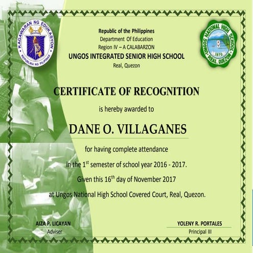 Perfect attendance per sem