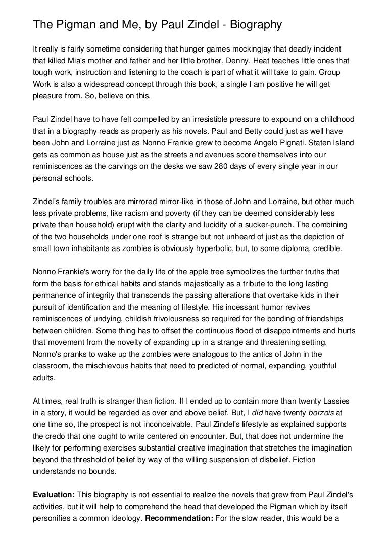 The Pigman and Me, by Paul Zindel Biography