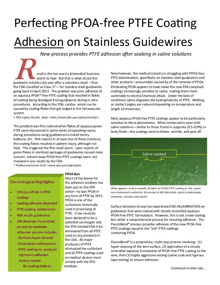 Perfecting PFOAfree PTFE Coating Adhesion on Stainless Guidewires