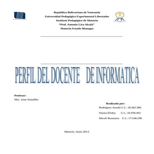 Presentación perfil del docente de informatica | PPTX