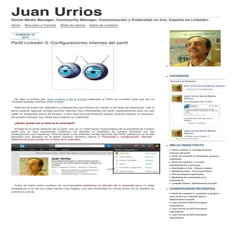 Perfil de linkedin configuraciones internas | juan urrios