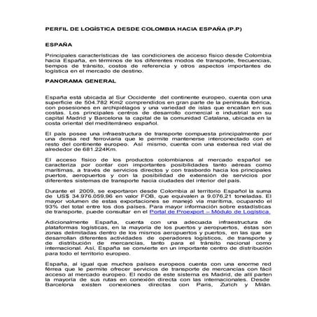 Perfil de logística desde colombia hacia españa