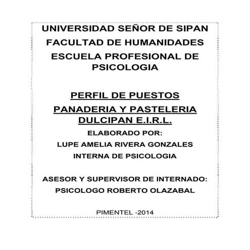 Perfil de puestos  del personal  de  la panaderia  dulcipan