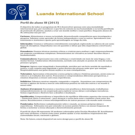 Learner Profile in Portuguese