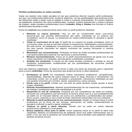 Professional profiles in social networks