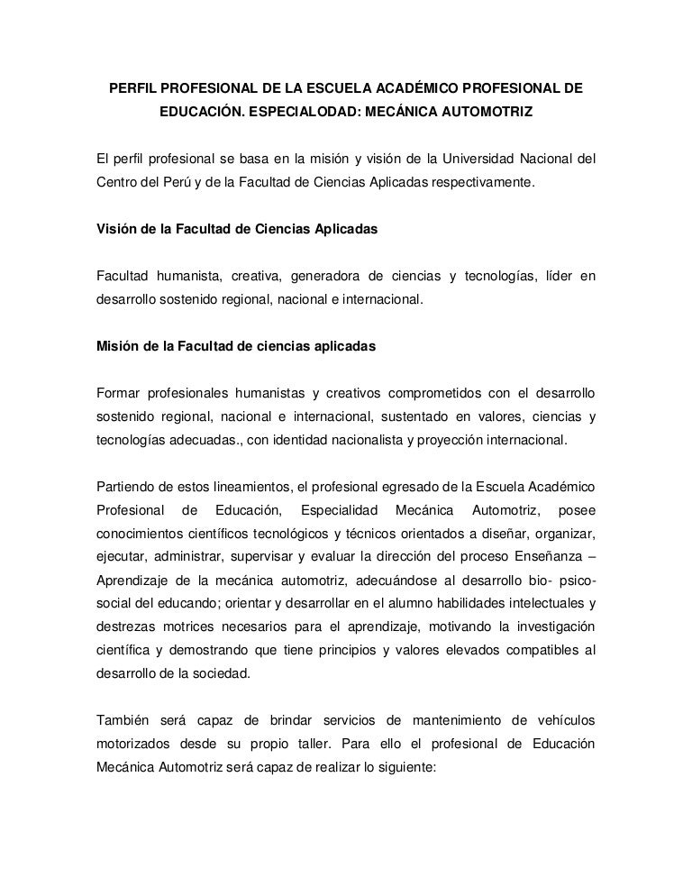 Perfil profesiona de la escuela académico profesional de educación Perfil profesiona de la escuela académico profesional de educación
