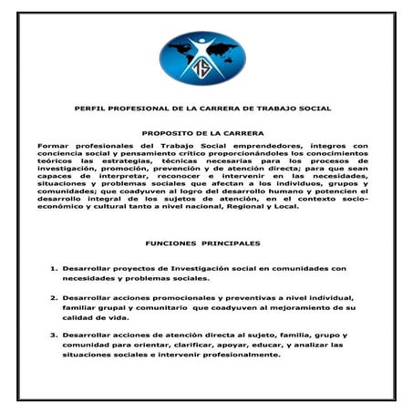 Perfil profesional de la carrera de trabajo social