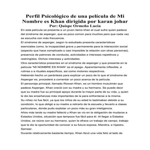 Perfil psicológico de una película mi nombre es kham