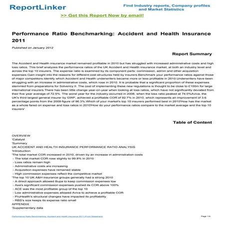 Performance Ratio Benchmarking: Accident and Health Insurance 2011