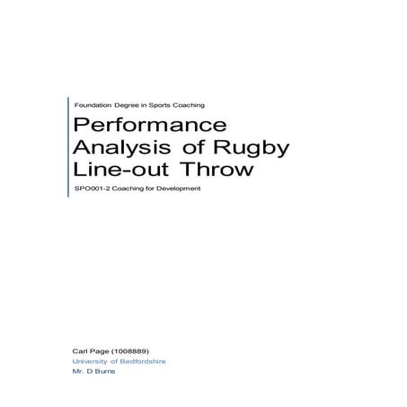 Analyse the Performance of a Sport Skill: Rugby Line-out Throw