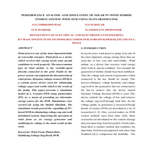 Performance analysis and simulation of solar pv wind hybrid energy ...