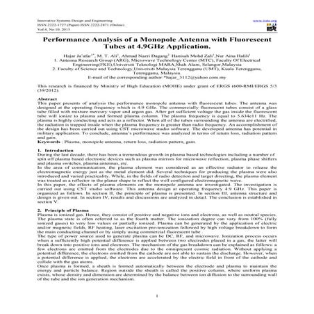 Performance analysis of a monopole antenna with fluorescent tubes at 4.9 g hz...