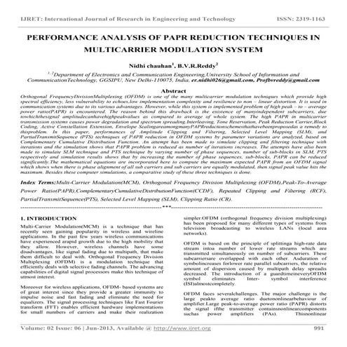 Performance analysis of papr reduction techniques in multicarrier modulation ...