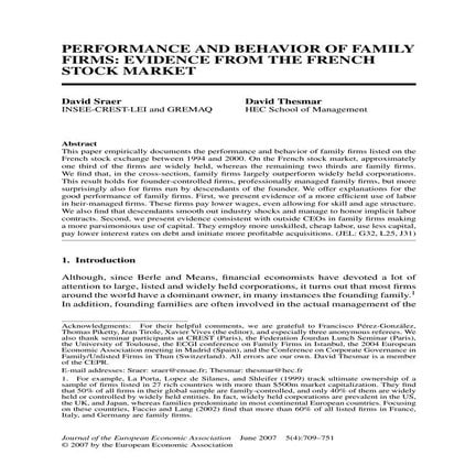 Performance and behavior of family firms evidence from the french stock market