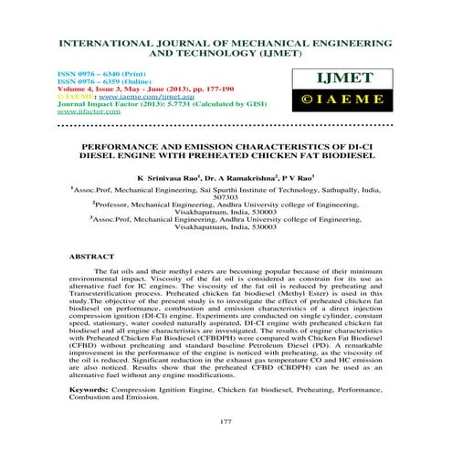 Performance and emission characteristics of di ci diesel engine with pre