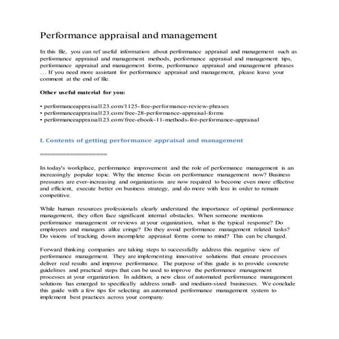 Performance appraisal and management