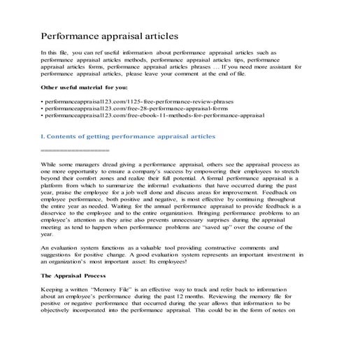 Performance appraisal articles