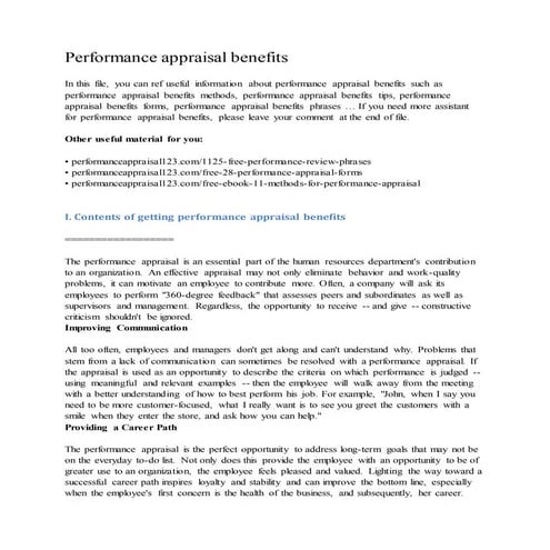Performance appraisal benefits