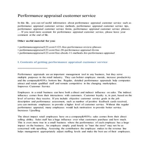 Performance appraisal customer service