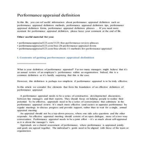 Performance appraisal definition