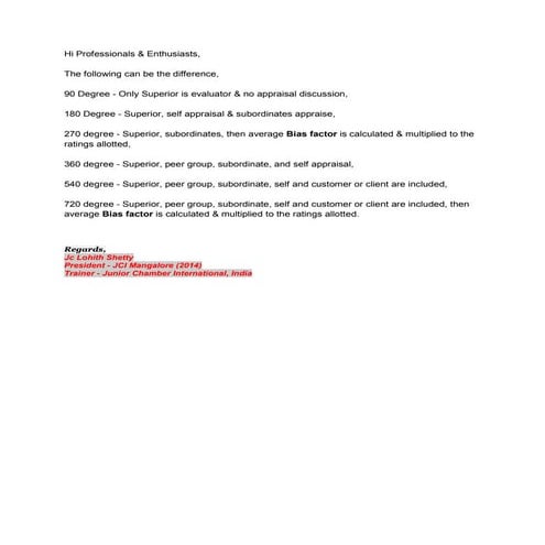 Performance Appraisal Degrees (90,180,240,360,540&720) 