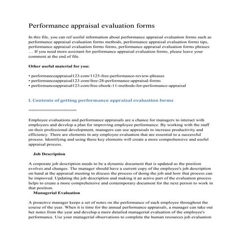 Performance appraisal evaluation forms
