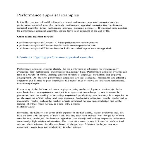 Performance appraisal examples