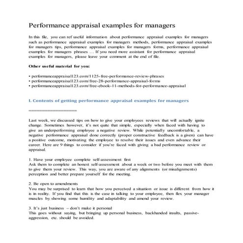 Performance appraisal examples for managers