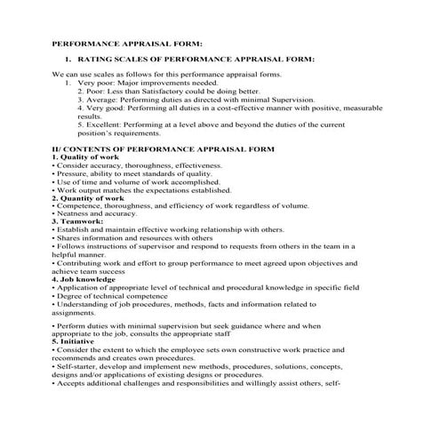 Performance appraisal form