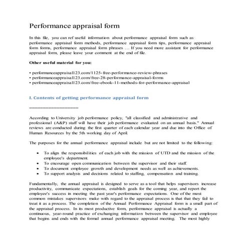 Performance appraisal form