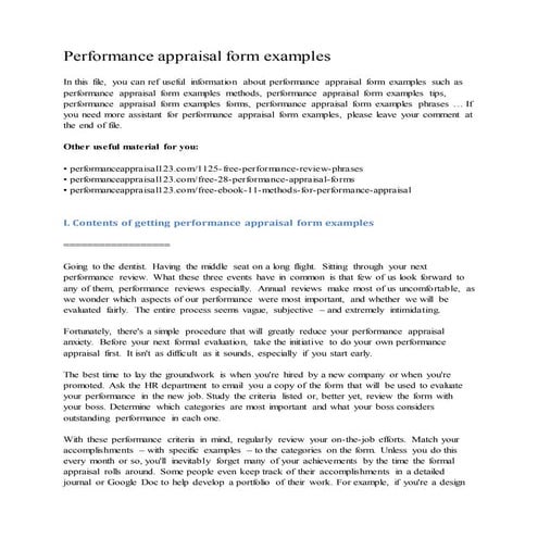 Performance appraisal form examples