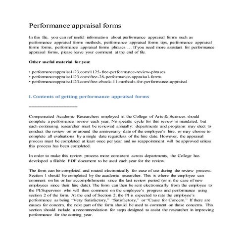 Performance appraisal forms