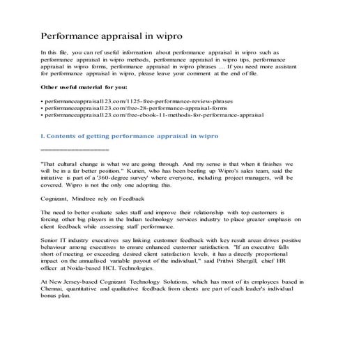 Performance appraisal in wipro
