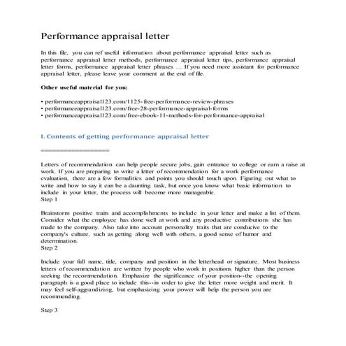 Performance appraisal letter