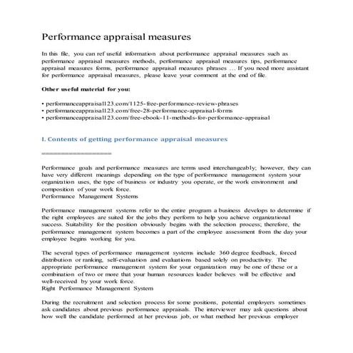 Performance appraisal measures