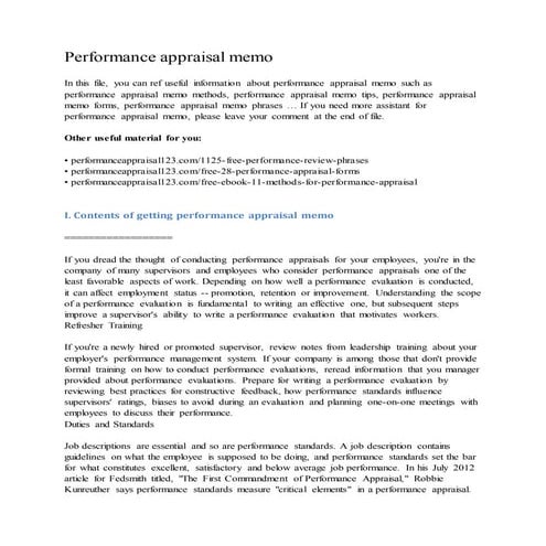 Performance appraisal memo