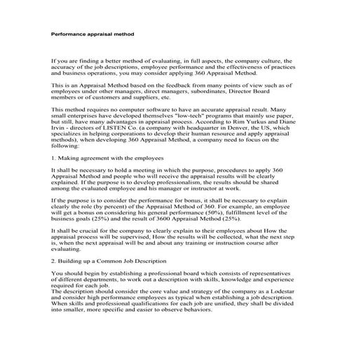 Performance appraisal method