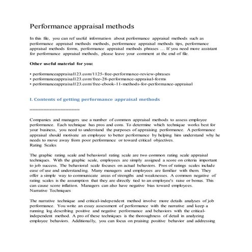 Performance appraisal methods