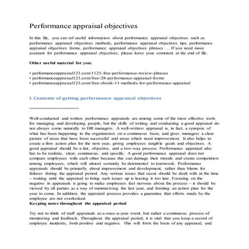 Performance appraisal objectives