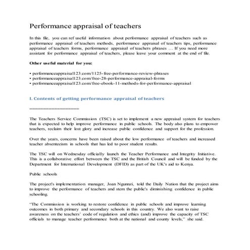 Performance appraisal of teachers